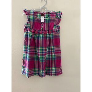 Tea Collection Plaid Tassel Dress Girls Size 5 Pink Purple Cotton Sleeveless